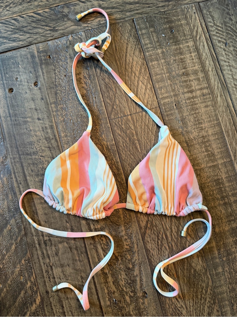 Vitamin A striped triangle halter bikini top, medium